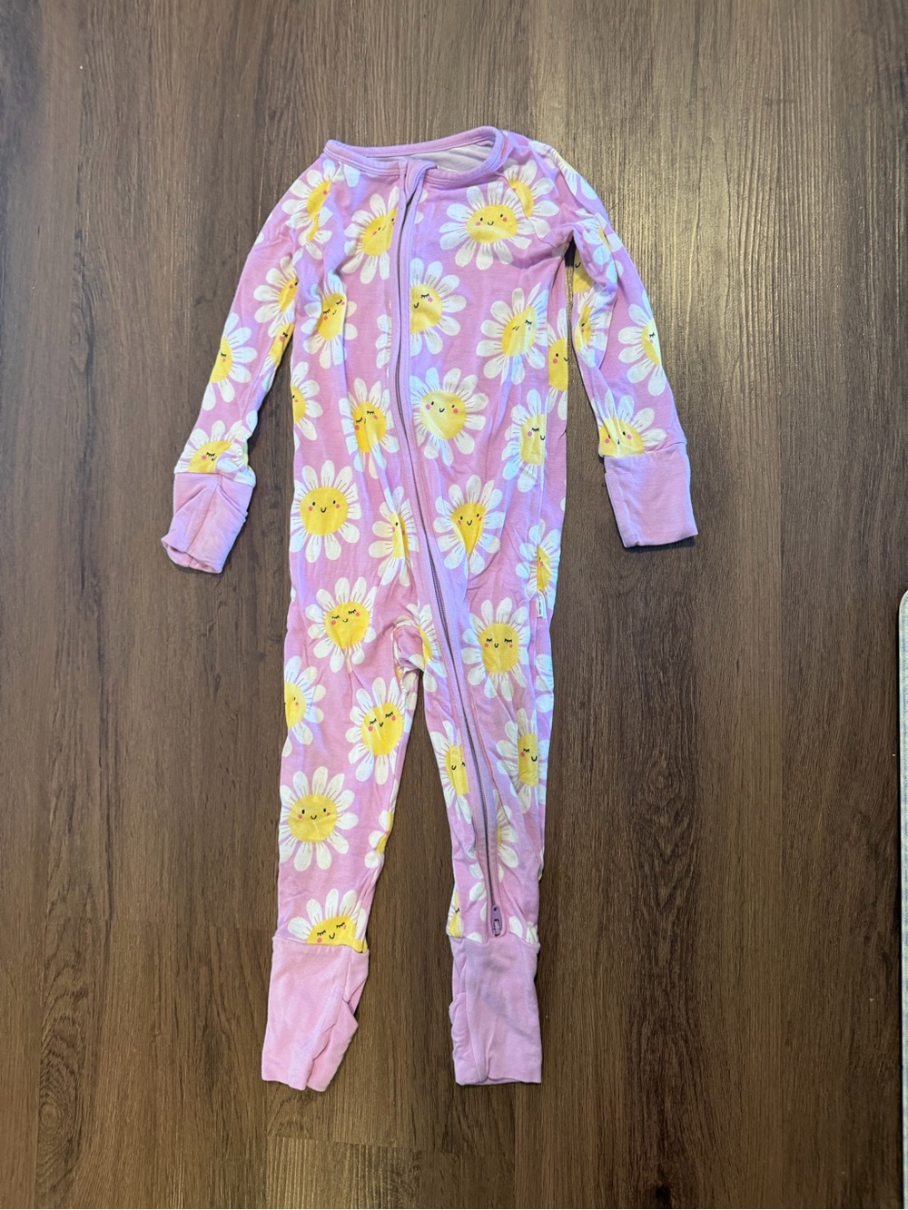Girls Pink Daisy Print One-Piece Pajama